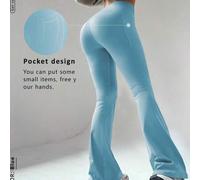 Shein Versión de alto rendimiento, pantalones acampanados de cintura alta adelgazantes con bolsillos secretos | Ropa de calle retro para el gimnasio, contor