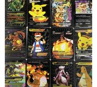 Shein Versión en inglés Tarjeta de metal de Pokémon, figura de anime Pikachu Charizard Mewtwo, juego de cartas de batalla de colección, modelo de juguete, r