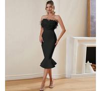 Shein Vestido ajustado con cuello de corazón y dobladillo con volantes, adecuado para fiestas de cóctel, galas elegantes, ocasiones semiformales, cumpleaños