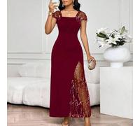 Shein Vestido ajustado con encaje de malla con lentejuelas en contraste para fiestas, banquetes, cumpleaños, eventos, oficina, iglesia, boda, vacaciones, el