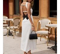 Shein Vestido ajustado con lunares, diseño francés elegante, con lazo negro decorativo y espalda descubierta que ciñe la cintura, para invierno