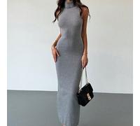 Shein Vestido ajustado de cuello alto sin mangas y gris elegante con bajo acampanado para el tránsito y el uso diario de mujeres jóvenes