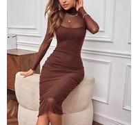 Shein Vestido ajustado de cuello cisne panel con malla ribete en forma de lechuga