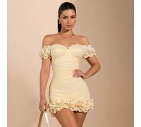 Shein Vestido ajustado de unicolor de verano con volantes en el bajo y en los hombros con volantes y decoraciones fruncidas