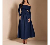 Shein Vestido ajustado y con volantes de unicolor, elegante y minimalista, con hombros descubiertos, adecuado para fiestas de cóctel, citas románticas, como