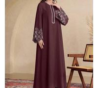 Shein Vestido árabe de estilo árabe con cuello redondo, adorno tejido y mangas abullonadas bordadas para mujer, primavera/verano