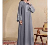 Shein Vestido árabe de estilo árabe con cuello redondo, adorno tejido y mangas acampanadas bordadas para mujer, primavera/verano