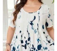 Shein Vestido árabe de manga corta, cuello redondo, holgado y regular para mujer de talla grande, de estilo minimalista y casual para primavera/verano