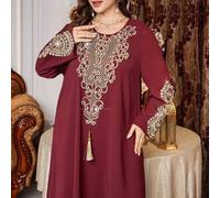 Shein Vestido árabe de manga larga, cuello redondo, holgado y casual para mujer de talla grande, adecuado para todas las ocasiones en primavera y otoño