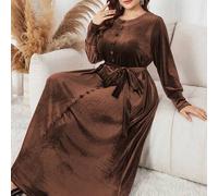 Shein Vestido árabe de manga larga, cuello redondo, holgado y de terciopelo para mujer de talla grande, para primavera/otoño