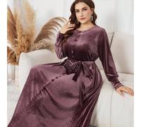 Shein Vestido árabe de manga larga, cuello redondo, holgado y de terciopelo para mujer de talla grande, para primavera/otoño