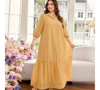 Shein Vestido árabe de mujer de talla grande, de manga 3/4, cuello de camisa, estampado de lunares, suelto y casual para primavera/verano
