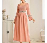 Shein Vestido árabe de primavera elegante con cuello cuadrado, mangas acampanadas y cintura ceñida, estilo resort