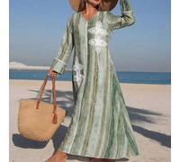 Shein Vestido árabe elegante y casual con estampado digital tejido, manga larga y aplicaciones para mujer, primavera/verano