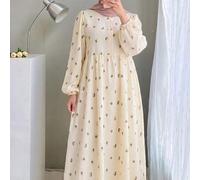 Shein Vestido árabe holgado de manga farol de cuello redondo con estampado floral diminuto minimalista casual para mujer de talla grande, primavera/verano