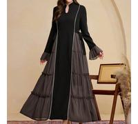 Shein Vestido árabe modesto para mujeres con empalme lateral y atar a la cintura, para primavera y verano