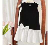 Shein Vestido asimétrico de patchwork sin mangas con cuello alto para niñas pequeñas. Nuevos productos para primavera, otoño y verano ya disponibles. Es cóm