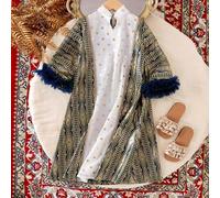 Shein Vestido azul marino de niña con parches y lunares dorados, elegante de moda del Medio Oriente con cuello alto, para primavera/otoño