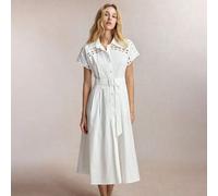 Shein Vestido blanco con cintura ceñida y ribete de encaje calado, elegante y sexy, estilo vintage francés, para negocios, citas, uso diario, vacaciones, Ha