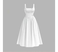 Shein Vestido blanco de espalda abierta de talla grande con cadena de cristal vintage, elegante vestido para fiesta, banquete, festival de música, reunión d