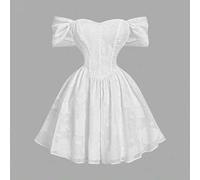 Shein Vestido blanco elegante de hombros descubiertos para fiesta de té, ideal para invitada de boda