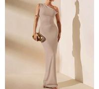 Shein Vestido blanco puro con cuello asimétrico sexy, ajustado, con espalda retorcida, elegante, para vacaciones, dama de honor, fiesta de cumpleaños, gradu