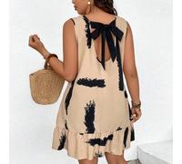 Shein Vestido bohemio de verano con estampado de pinceladas y lazo en la espalda para mujer talla grande