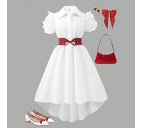 Shein Vestido camisa de estilo francés retro para niñas preadolescentes, fluido y suave, vestido de verano cómodo y holgado