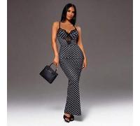 Shein Vestido camisero ajustado de mujer con estampado de lunares y parches de encaje
