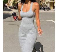 Shein Vestido camisero ajustado de unicolor con abertura lateral en el bajo para mujer