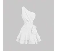 Shein Vestido camisero asimétrico con volantes en el bajo, de estilo romántico y soñador, adecuado para citas, fiestas, vacaciones, té y ocasiones de cumple