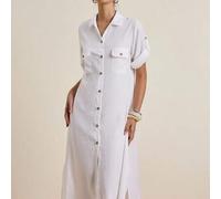 Shein Vestido camisero casual de unicolor con bajo con abertura lateral