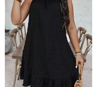 Shein Vestido camisero casual para mujer de tallas grandes con volantes en el bajo, color liso