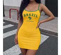 Shein Vestido camisero con estampado de Brasil estilo Y2K, vestidos ajustados de fiesta de verano para mujeres