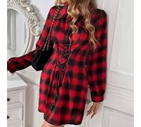 Shein Vestido camisero con estampado de cuadros con cordón delantero