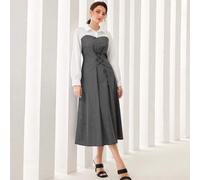 Shein Vestido camisero de dos tonos con cordón delantero