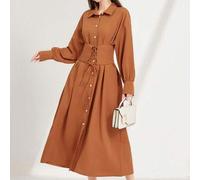 Shein Vestido camisero de hombros caÃdos de cintura con cordón