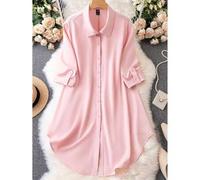 Shein Vestido camisero de manga enrollada con botón bajo curvo
