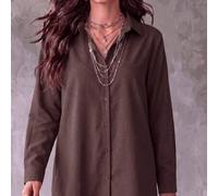 Shein Vestido camisero de manga larga para mujer de talla grande, con bajo asimétrico y diseño de cuello de camisa, de tela tejida cómoda, apto para todas l