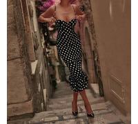 Shein Vestido camisero de mujer de estilo bohemio con lunares, abotonado y bajo fruncido, para el verano