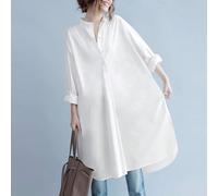 Shein Vestido camisero de mujer de manga larga con botones frontales y bajo curvo, de moda casual para primavera y otoño