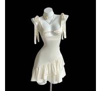 Shein Vestido camisero de mujer de satén de unicolor con diseño de abertura y volantes en el bajo, sexy
