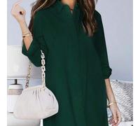 Shein Vestido camisero de mujer de un solo pecho, de unicolor, casual, holgado, con bajo asimétrico y bolsillos, versátil