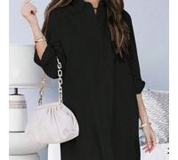 Shein Vestido camisero de mujer de un solo pecho, de unicolor, casual, holgado, con bajo asimétrico y bolsillos, versátil