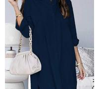 Shein Vestido camisero de mujer de un solo pecho, de unicolor, casual, holgado, con bajo asimétrico y bolsillos, versátil