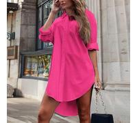 Shein Vestido camisero de mujer de un solo pecho, de unicolor, de manga larga, con dobladillo alto y bajo, de corte holgado
