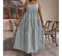 Shein Vestido camisero de talla grande con estampado a rayas y volantes en el bajo, para verano