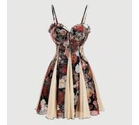 Shein Vestido camisero de talla grande con estampado floral retro elegante y bajo asimétrico