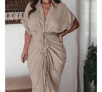 Shein Vestido camisero de talla grande con pliegues en el bajo, vestido largo de mujer