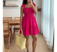 Shein Vestido camisero de talla grande con volantes en el bajo, unicolor, con tirantes, para silueta redondeada tipo manzana, para verano